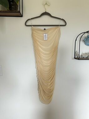 NWT Windsor Cream Bodycon Ruched Strapless Dress Size Large